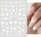 Popxstar Back Glue Nail Stickers Transparent White Black Florals Butterflys Decals For Nail Art Manicure Beauty Decoration