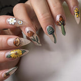 Popxstar 24Pcs False Nails With Glue Almond Pink Butterfly Design Detachable Rhinestones Acrylic Fake Nails long stiletto Press On Nails