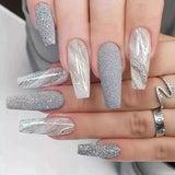 Popxstar 24Pcs French Long Ballet Nails Set Press on Long False Nails with Pink Rhinestone Wearable Coffin Fake Nails Full Cover Nail Tip