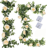 Popxstar 2M Silk Rose Peony Garland Artificial Flowers Eucalyptus Leaves Vines Plants for Wedding Arch Doorways Table Decor