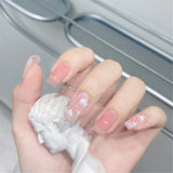 Popxstar spring centerpiece ideas short square acrylic nails spring dip nails 24pcs Mid Length Fake Nails Ballet Removable Wear Full Cover Coffin Artificial Manicure Patch False Nail Tips with Glue