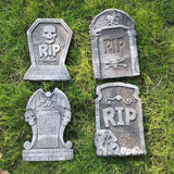 Popxstar 4pcs Horror Skull Foam Fake Tombstone Halloween Outdoor Ornaments Happy Halloween Party Decoration Props Haunted House Decors