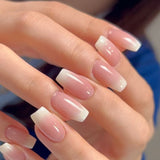 Popxstar 24Pcs Press On Nails Wearable Fake Nails Pink Gradient Glitter Butterfly Rhinestones False Nail Full Cover Acrylic Nail Tips
