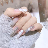 Popxstar Spring Centerpiece Ideas Short Square Acrylic Nails Spring Dip Nails 24pcs Rhinestone Design Fake Nails Shiny Bridal Women Lady Party Nail DIy Decorations Press On Nail Tips False Nail Patch