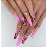 Popxstar 1Box Black Transfer Butterfly Nail Tips 24Pcs/Kit Tai Chi,Smile,Grimace Press On Fake Nails With Glue Long Coffin Wears Nail Tip