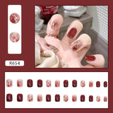 24Pcs/Box Red Ballerina Fake Nails Press On Nial Art Tips False Nails Press On Nails Coffin Artificial Nails