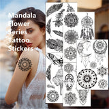 Popxstar 1PC Mandala Tattoo Stickers Retro Vatican Feather Elephant Clavicle Sexy Flowers Hannah Disposable Tattoo Stickers