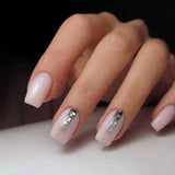 Popxstar 24Pcs Simple Black Fake Nail Short Square Head False Nails with Glitter Star Designs Wearable French Press on Nail Tips Manicure