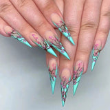 Popxstar 1Box Black Transfer Butterfly Nail Tips 24Pcs/Kit Tai Chi,Smile,Grimace Press On Fake Nails With Glue Long Coffin Wears Nail Tip