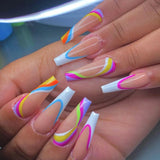 Popxstar Pink Cow Design False Nail French Full Cover Long Coffin Fake Nails Glue DIY Manicure Nail Art Tools Press on Nails Nail Tips Halloween