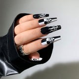 Popxstar Pink Cow Design False Nail French Full Cover Long Coffin Fake Nails Glue DIY Manicure Nail Art Tools Press on Nails Nail Tips Halloween