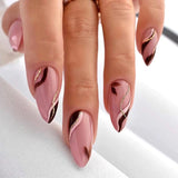 Popxstar 24Pcs False Nails With Glue Almond Pink Butterfly Design Detachable Rhinestones Acrylic Fake Nails long stiletto Press On Nails