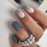 Popxstar 24pcs Summer False Nails with Designs Charms Flame Long Ballerina Fake Nails Wearable Coffin French Nails Tips Press On Nails