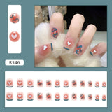 24pcs French Fake Nails Short Art Nail Tips Press Stick on False with Designs Full Cover Artificial Pink Wearable Clear Tips