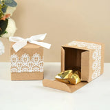 Popxstar 10Pcs Square Kraft Paper Candy Box With Rope Wedding Favor Lace Chocolate Box For Birthday Baby Shower Party Gift Pakcing Decor