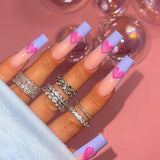 Popxstar Pink Cow Design False Nail French Full Cover Long Coffin Fake Nails Glue DIY Manicure Nail Art Tools Press on Nails Nail Tips Halloween