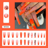 Popxstar 1Box Black Transfer Butterfly Nail Tips 24Pcs/Kit Tai Chi,Smile,Grimace Press On Fake Nails With Glue Long Coffin Wears Nail Tip