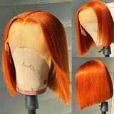 Popxstar Short Bone Straight Bob Wig HD Transparent Lace Wig Orange Ginger Lace Front Human Hair Wigs For Women Highlight Wig Human Hair