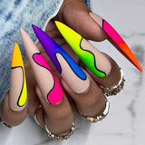 Popxstar 24Pcs False Nails With Glue Almond Pink Butterfly Design Detachable Rhinestones Acrylic Fake Nails long stiletto Press On Nails