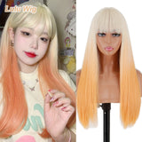 Popxstar Long Orange Wig with Bangs Straight Orange Wigs for Women Cosplay Long Synthetic Orange Wig Natural Looking for Daily Wear