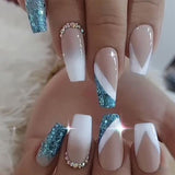 Popxstar 24Pcs Press On Nails Wearable Fake Nails Pink Gradient Glitter Butterfly Rhinestones False Nail Full Cover Acrylic Nail Tips
