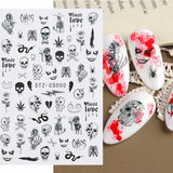 Popxstar 3D Nail Stickers Decals Black Snake Blood Scratches Clown Halloween Eyes Tattoo Slider Design Winter Manicure Decoration SAF792
