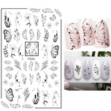 Popxstar Back Glue Nail Stickers Transparent White Black Florals Butterflys Decals For Nail Art Manicure Beauty Decoration