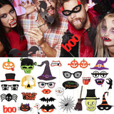 Popxstar Halloween Party Photo Booth Props Trick or Treat Pumpkin Ghost Lips Skull Glasses Witch Hat Spider Mask Pose Sign Kit Photo Prop