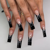 Popxstar 1Box Black Transfer Butterfly Nail Tips 24Pcs/Kit Tai Chi,Smile,Grimace Press On Fake Nails With Glue Long Coffin Wears Nail Tip