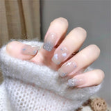 Popxstar spring centerpiece ideas short square acrylic nails spring dip nails 24Pcs Shiny Glitter Detachable False Nails Long Ballerina Pink Wearable Fake Nails Full Cover False Nail Tips with glue design