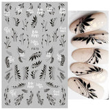 Popxstar Back Glue Nail Stickers Transparent White Black Florals Butterflys Decals For Nail Art Manicure Beauty Decoration