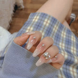 Popxstar Spring Centerpiece Ideas Short Square Acrylic Nails Spring Dip Nails 24pcs Rhinestone Design Fake Nails Shiny Bridal Women Lady Party Nail DIy Decorations Press On Nail Tips False Nail Patch