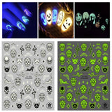 Popxstar 1pcs Glowing Halloween Skull Spider Nail Art Sticker Luminous 3D Adhesive Slider Halloween Manicure Decal Decorations Gift