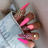 Popxstar 24Pcs False Nails With Glue Almond Pink Butterfly Design Detachable Rhinestones Acrylic Fake Nails long stiletto Press On Nails