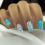 Popxstar 24pcs Summer False Nails with Designs Charms Flame Long Ballerina Fake Nails Wearable Coffin French Nails Tips Press On Nails