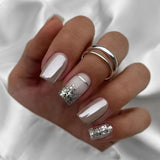 Popxstar 24pcs Summer False Nails with Designs Charms Flame Long Ballerina Fake Nails Wearable Coffin French Nails Tips Press On Nails
