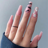 Popxstar Pink Cow Design False Nail French Full Cover Long Coffin Fake Nails Glue DIY Manicure Nail Art Tools Press on Nails Nail Tips Halloween