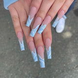 Popxstar 1Box Black Transfer Butterfly Nail Tips 24Pcs/Kit Tai Chi,Smile,Grimace Press On Fake Nails With Glue Long Coffin Wears Nail Tip