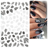 Popxstar Back Glue Nail Stickers Transparent White Black Florals Butterflys Decals For Nail Art Manicure Beauty Decoration