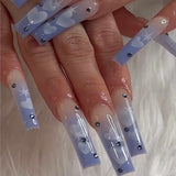 Popxstar 1Box Black Transfer Butterfly Nail Tips 24Pcs/Kit Tai Chi,Smile,Grimace Press On Fake Nails With Glue Long Coffin Wears Nail Tip