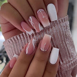 Popxstar 24Pcs Press On Nails Wearable Fake Nails Pink Gradient Glitter Butterfly Rhinestones False Nail Full Cover Acrylic Nail Tips