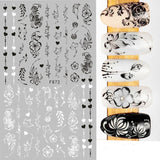 Popxstar Back Glue Nail Stickers Transparent White Black Florals Butterflys Decals For Nail Art Manicure Beauty Decoration