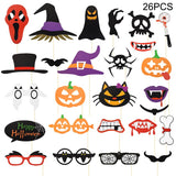 Popxstar Halloween Party Photo Booth Props Trick or Treat Pumpkin Ghost Lips Skull Glasses Witch Hat Spider Mask Pose Sign Kit Photo Prop