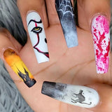 Popxstar Pink Cow Design False Nail French Full Cover Long Coffin Fake Nails Glue DIY Manicure Nail Art Tools Press on Nails Nail Tips Halloween