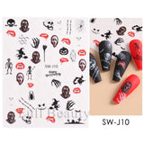 Popxstar 3D Nail Stickers Decals Black Snake Blood Scratches Clown Halloween Eyes Tattoo Slider Design Winter Manicure Decoration SAF792
