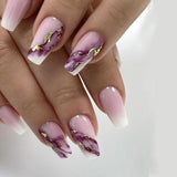Popxstar 24Pcs Press On Nails Wearable Fake Nails Pink Gradient Glitter Butterfly Rhinestones False Nail Full Cover Acrylic Nail Tips
