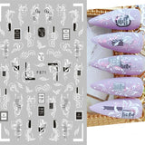 Popxstar Back Glue Nail Stickers Transparent White Black Florals Butterflys Decals For Nail Art Manicure Beauty Decoration