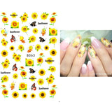 Popxstar black Glue Stickers Spring Summer Daisys Sunflowers Nail Decals Decoration For Nail Art Manicure Beauty