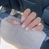 Popxstar Spring Centerpiece Ideas Short Square Acrylic Nails Spring Dip Nails 24pcs Rhinestone Design Fake Nails Shiny Bridal Women Lady Party Nail DIy Decorations Press On Nail Tips False Nail Patch