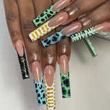 Popxstar 1Box Black Transfer Butterfly Nail Tips 24Pcs/Kit Tai Chi,Smile,Grimace Press On Fake Nails With Glue Long Coffin Wears Nail Tip